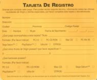 Tarjeta de registro del Juego.